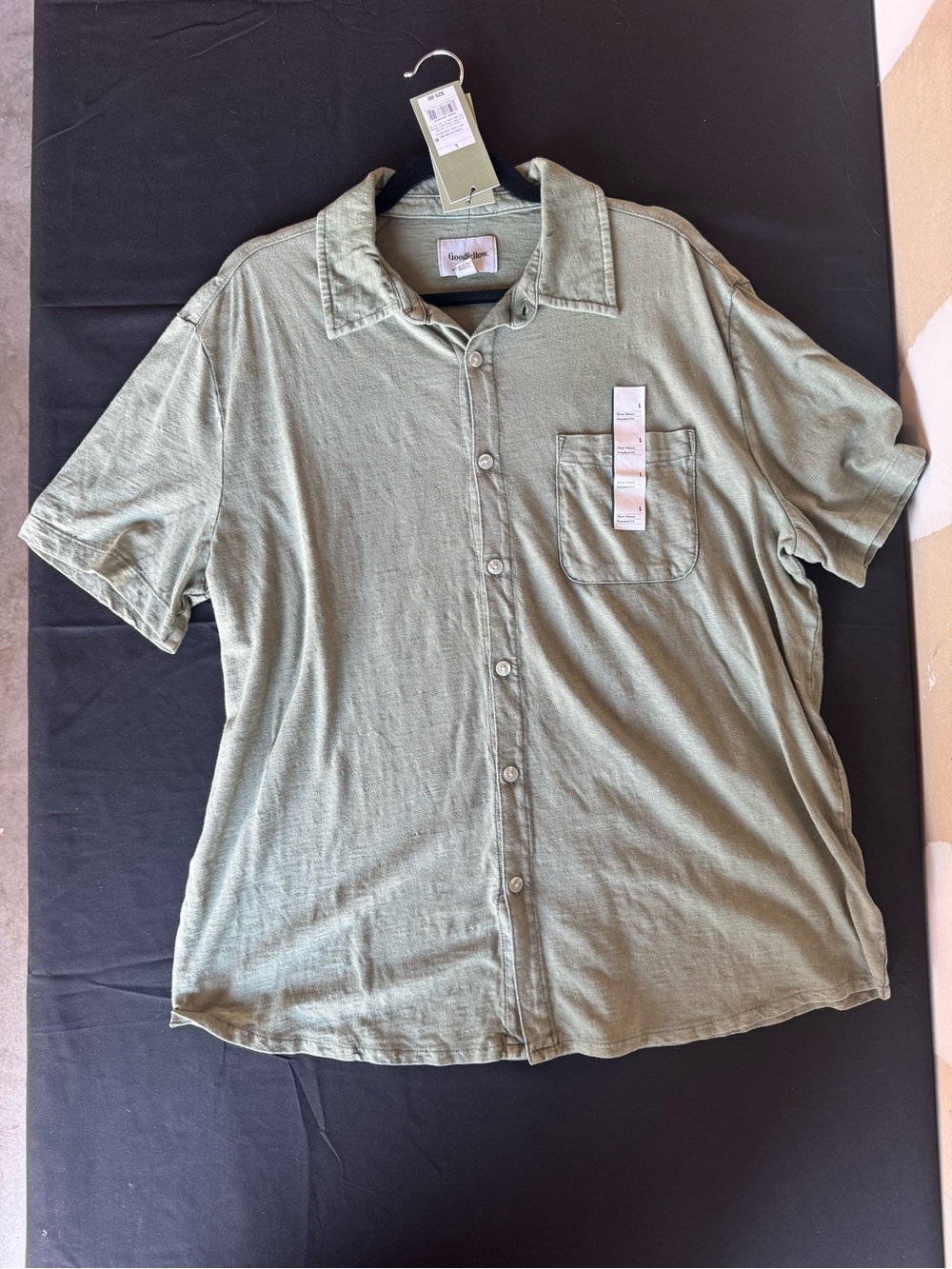 NWT Goodfellow & Co Men's Large Slub Short Sleeve Button Down Shirt Olive Green